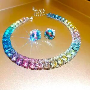 Elegant Multicolor Crystal Necklace and Earring Set NEW IN PACKAGE! Gorgeous Set